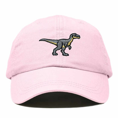 Dalix Velociraptor Embroidered Dinosaur Cotton Summer Outdoor Baseball Cap Dad Hat Mens in Washed Pink