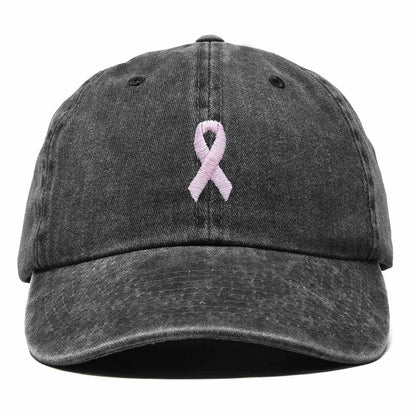 Dalix Pink Ribbon Dad Hat Breast Cancer Awareness Adjustable Cotton Baseball Cap Unstructured Low Profile Cap Womens in Washed Black