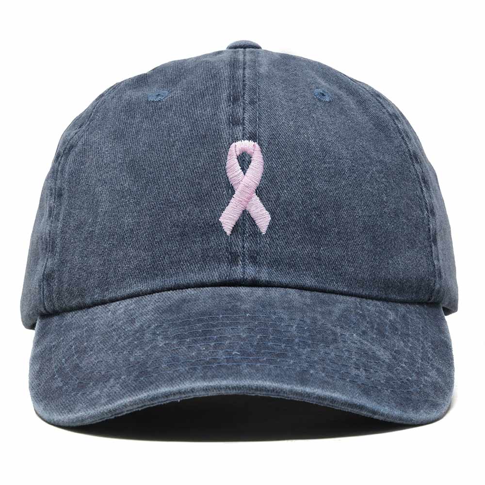 Dalix Pink Ribbon Dad Hat Breast Cancer Awareness Adjustable Cotton Baseball Cap Unstructured Low Profile Cap Womens in Washed Navy Blue