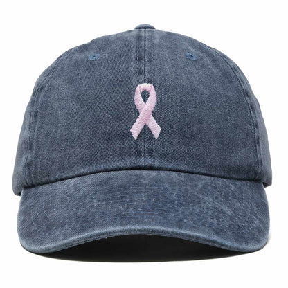 Dalix Pink Ribbon Dad Hat Breast Cancer Awareness Adjustable Cotton Baseball Cap Unstructured Low Profile Cap Womens in Washed Navy Blue