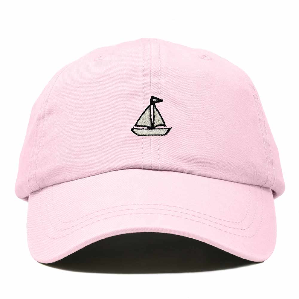 Dalix Sailboat Embroidered Adjustable Cotton Twill Nautical Dad Hat for Men in Washed Pink