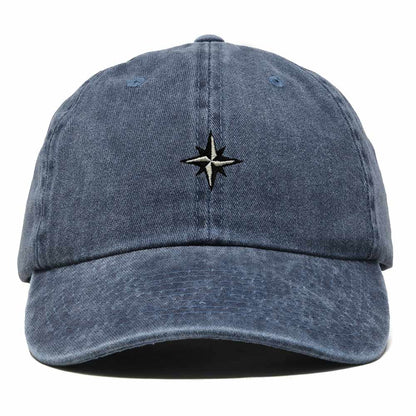 Dalix Star Embroidered Adjustable Cotton Twill Nautical Dad Hat for Men in Washed Navy Blue