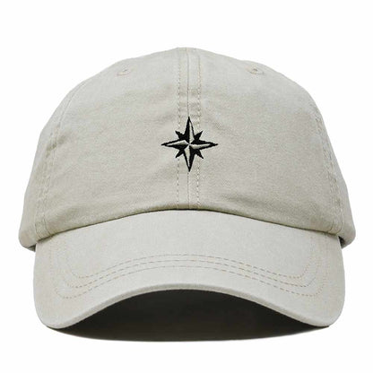 Dalix Star Embroidered Adjustable Cotton Twill Nautical Dad Hat for Men in Washed Stone White