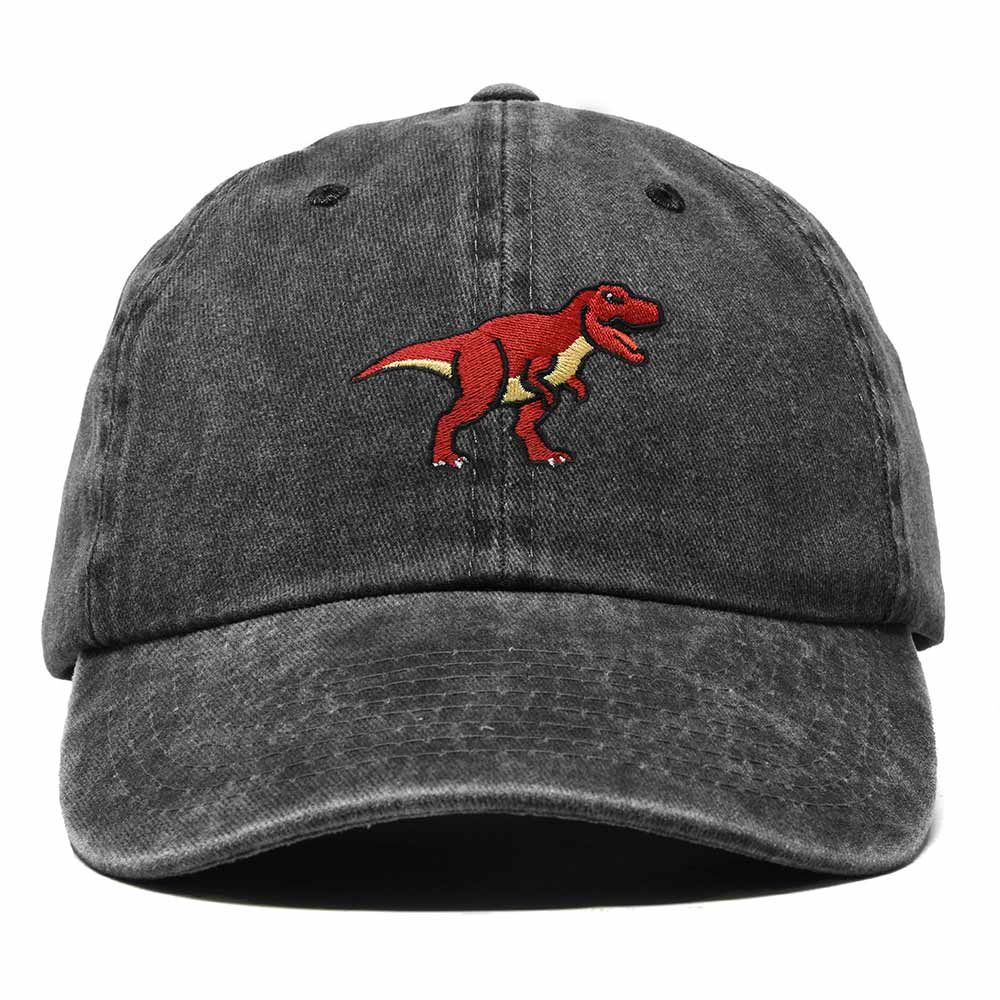 Dalix T Rex Embroidered Tyrannosaurus Dinosaur Cotton Summer Outdoor Baseball Cap Dad Hat Mens in Washed Black
