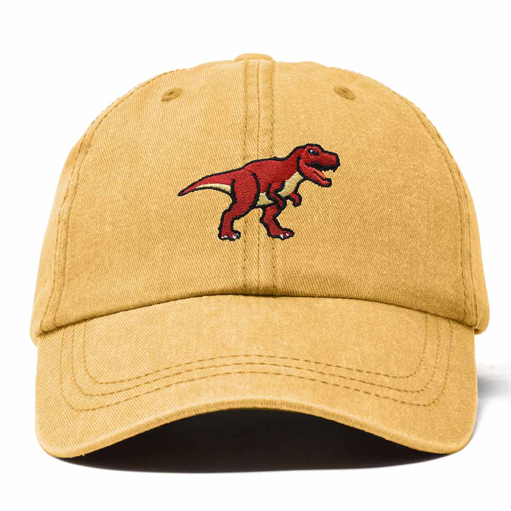 Dalix T Rex Embroidered Tyrannosaurus Dinosaur Cotton Summer Outdoor Baseball Cap Dad Hat Mens in Washed Gold