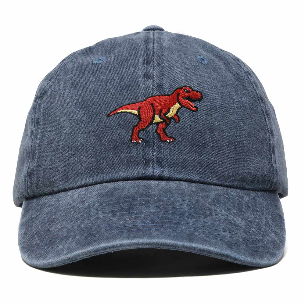 Dalix T Rex Embroidered Tyrannosaurus Dinosaur Cotton Summer Outdoor Baseball Cap Dad Hat Mens in Washed Navy Blue