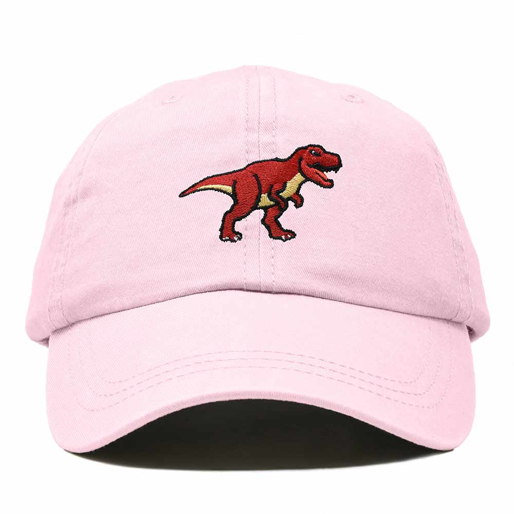 Dalix T Rex Embroidered Tyrannosaurus Dinosaur Cotton Summer Outdoor Baseball Cap Dad Hat Mens in Washed Pink