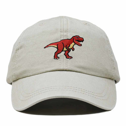 Dalix T Rex Embroidered Tyrannosaurus Dinosaur Cotton Summer Outdoor Baseball Cap Dad Hat Mens in Washed Stone White