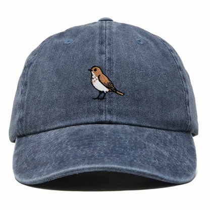 Dalix Hermit Thrush Vermont Embroidered Bird Cotton Baseball Cap Dad Hat Mens Womens Outdoor Summer in Washed Navy Blue