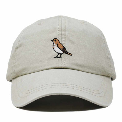 Dalix Hermit Thrush Vermont Embroidered Bird Cotton Baseball Cap Dad Hat Mens Womens Outdoor Summer in Washed Stone White