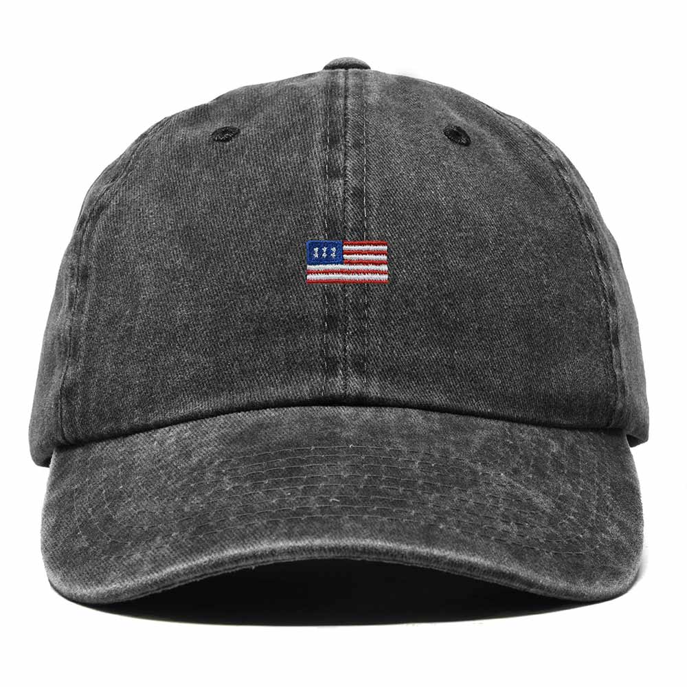 Dalix USA Flag Embroidered Dad Hat Adjustable Cotton Baseball Cap Unstructured Low Profile Everyday Americana Hat in Washed Black