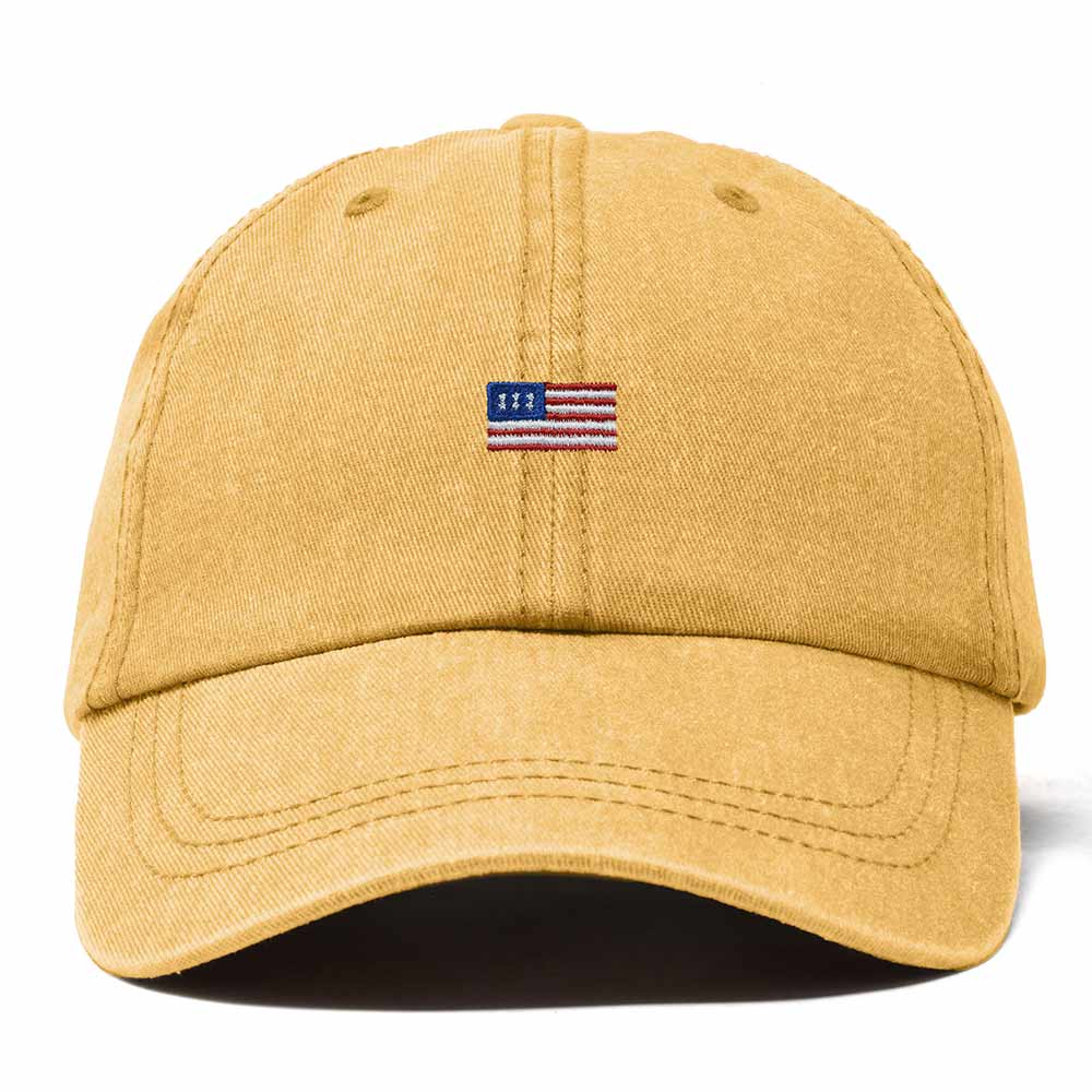 Dalix USA Flag Embroidered Dad Hat Adjustable Cotton Baseball Cap Unstructured Low Profile Everyday Americana Hat in Washed Gold