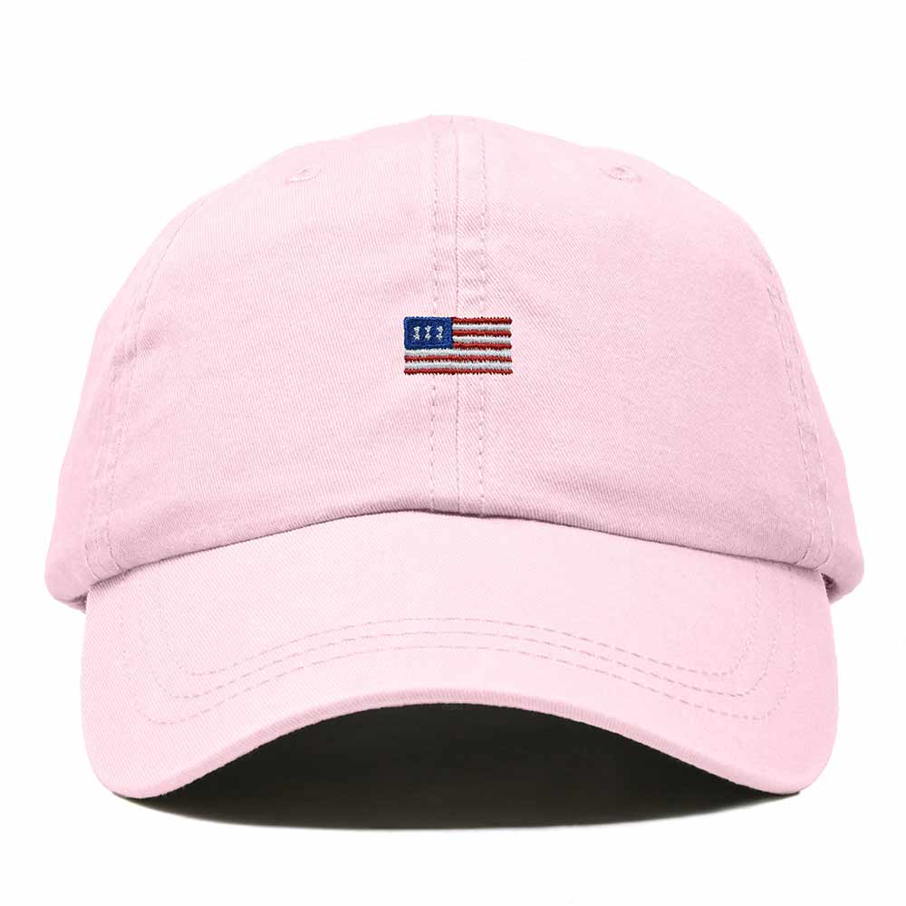 Dalix USA Flag Embroidered Dad Hat Adjustable Cotton Baseball Cap Unstructured Low Profile Everyday Americana Hat in Washed Pink