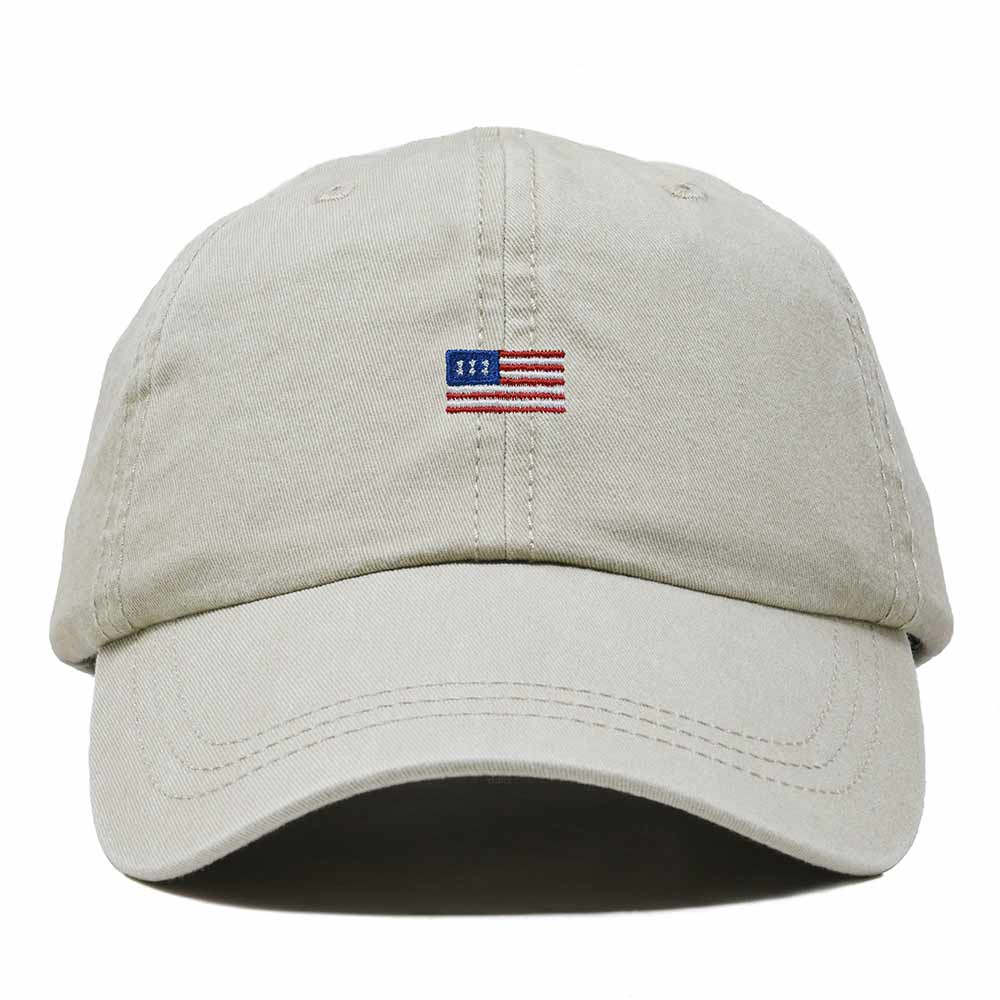 Dalix USA Flag Embroidered Dad Hat Adjustable Cotton Baseball Cap Unstructured Low Profile Everyday Americana Hat in Washed Stone White