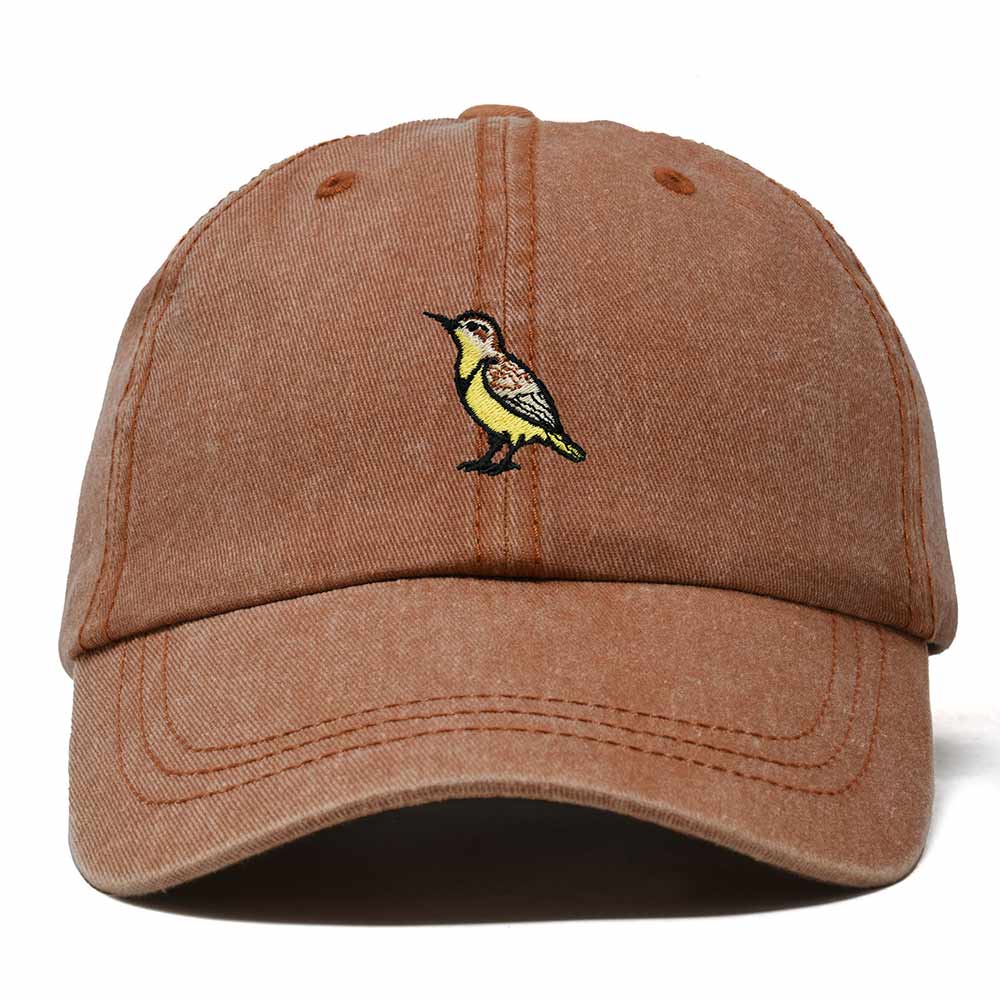 Dalix Western Meadowlark Montana Embroidered Bird Cotton Baseball Cap Dad Hat Mens Womens Outdoor Summer in Washed Orange