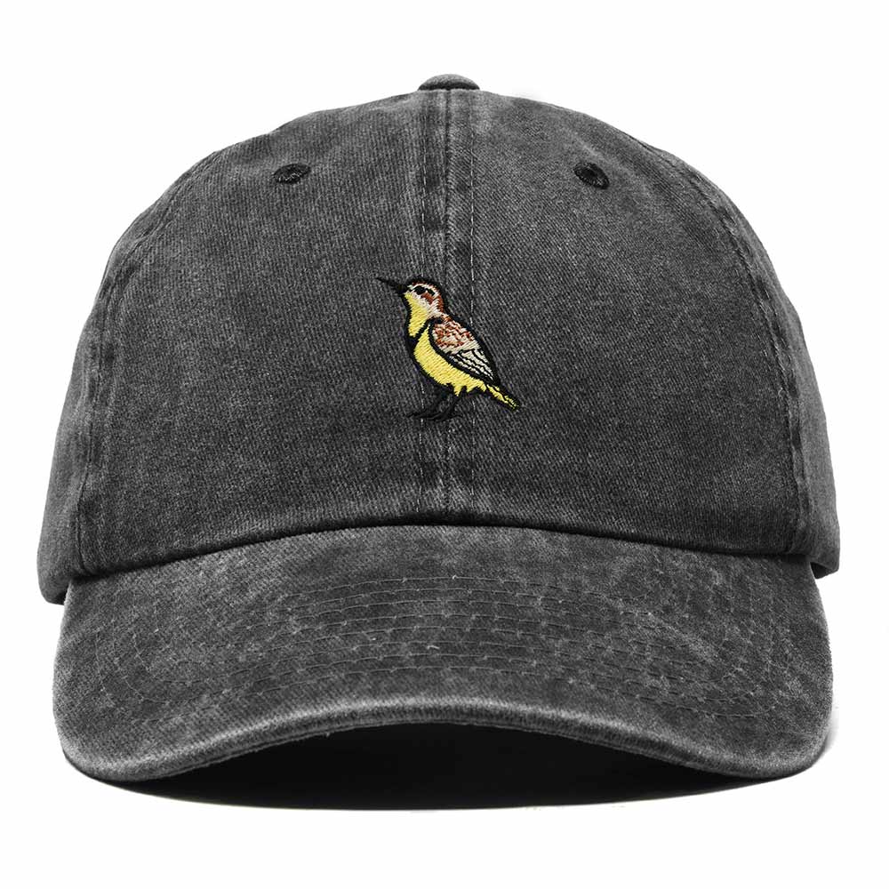 Dalix Western Meadowlark North Dakota Embroidered Bird Cotton Baseball Cap Dad Hat Mens Womens Outdoor Summer in Washed Black