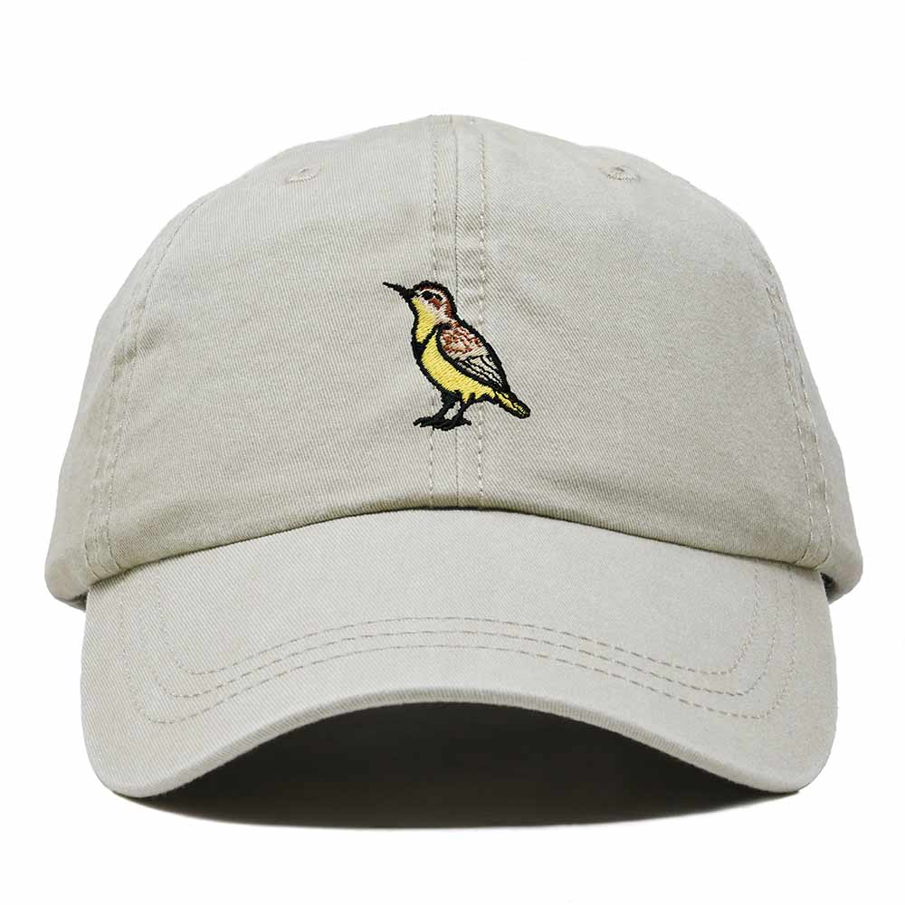 Dalix Western Meadowlark Nebraska Embroidered Bird Cotton Baseball Cap Dad Hat Mens Womens Outdoor Summer in Washed Stone White