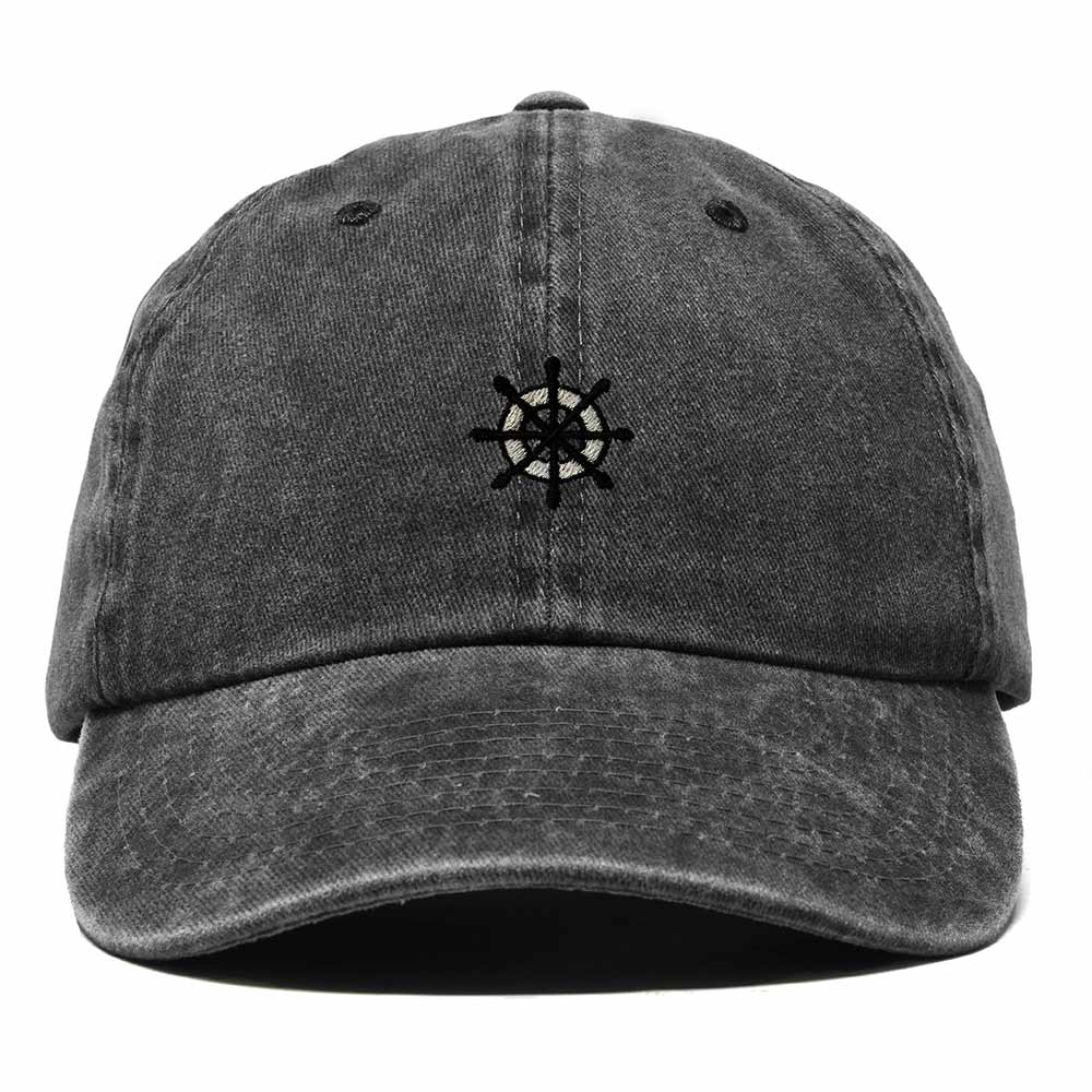 Dalix Ship Wheel Embroidered Dad Hat Adjustable Cotton Twill Baseball Cap Casual for Men in Washed Black