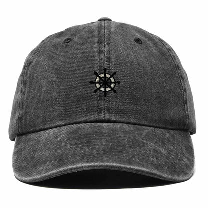 Dalix Ship Wheel Embroidered Dad Hat Adjustable Cotton Twill Baseball Cap Casual for Men in Washed Black
