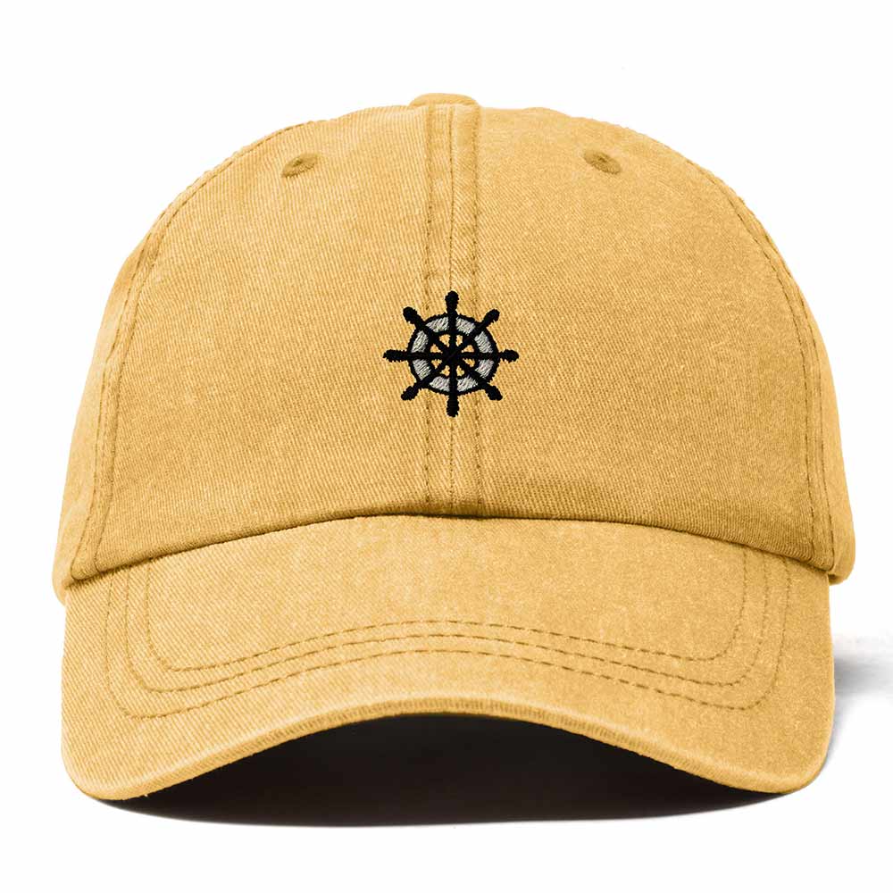 Dalix Ship Wheel Embroidered Dad Hat Adjustable Cotton Twill Baseball Cap Casual for Men in Washed Gold