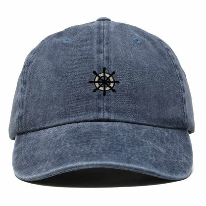 Dalix Ship Wheel Embroidered Dad Hat Adjustable Cotton Twill Baseball Cap Casual for Men in Washed Navy Blue