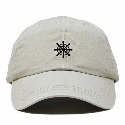 Dalix Ship Wheel Embroidered Dad Hat Adjustable Cotton Twill Baseball Cap Casual for Men in Washed Stone White