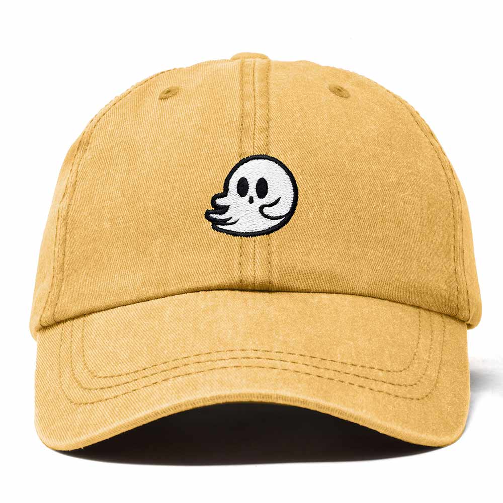 Dalix Whisper Ghost Embroidered Cotton Outdoor Baseball Cap Dad Hat Mens in Washed Gold