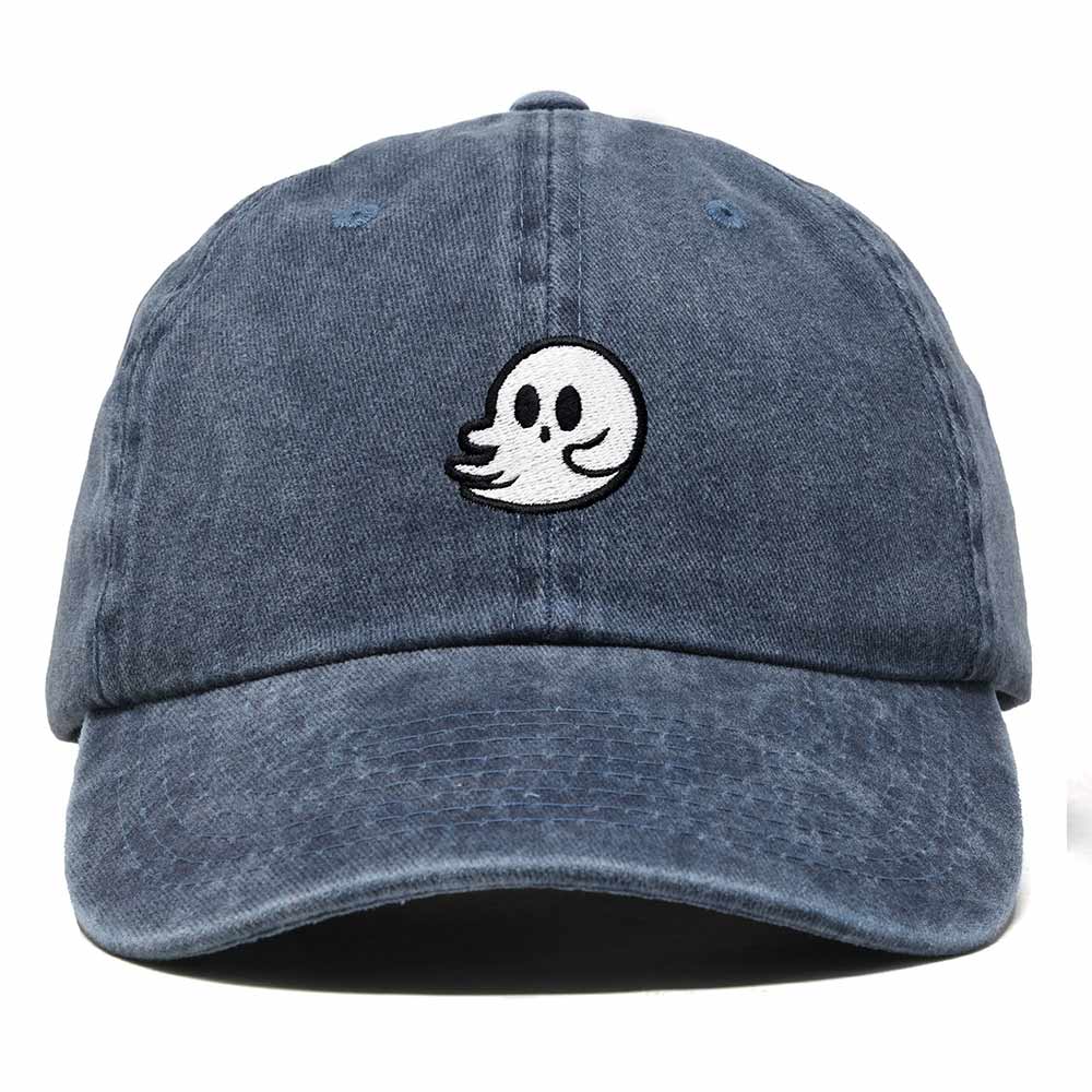 Dalix Whisper Ghost Embroidered Cotton Outdoor Baseball Cap Dad Hat Mens in Washed Navy Blue