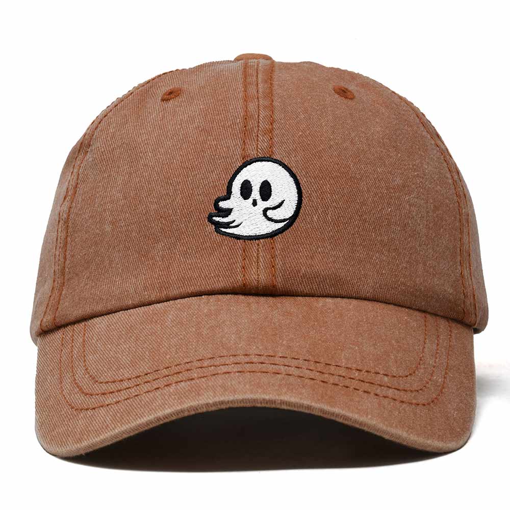 Dalix Whisper Ghost Embroidered Cotton Outdoor Baseball Cap Dad Hat Mens in Washed Orange