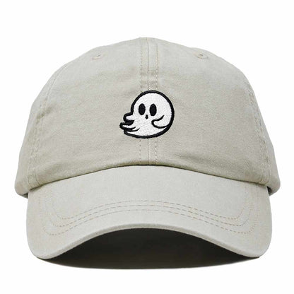 Dalix Whisper Ghost Embroidered Cotton Outdoor Baseball Cap Dad Hat Mens in Washed Stone White