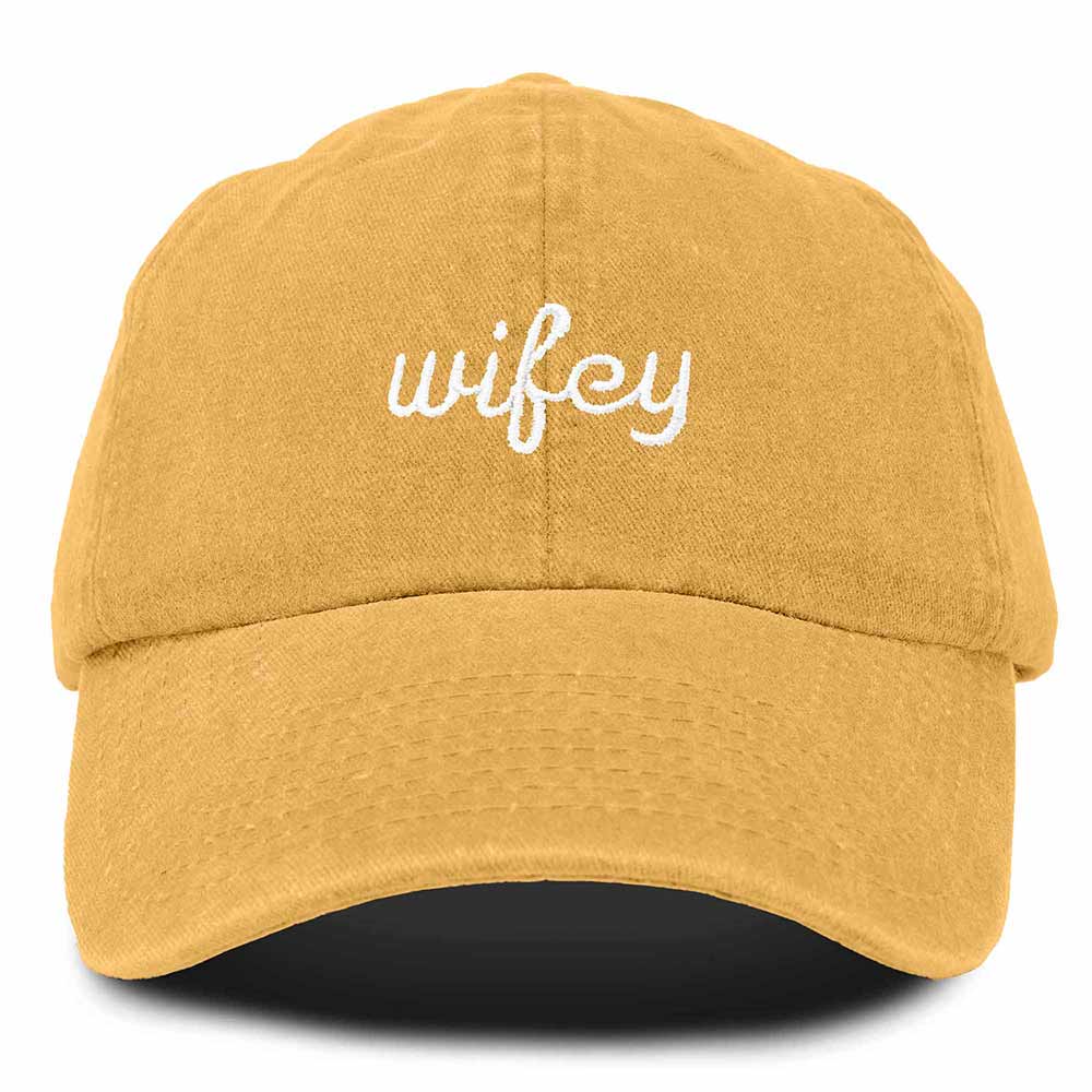 Dalix Wifey Embroidered Cotton Husband Baseball Cap Adjustable Dad Hat Womens in Gold