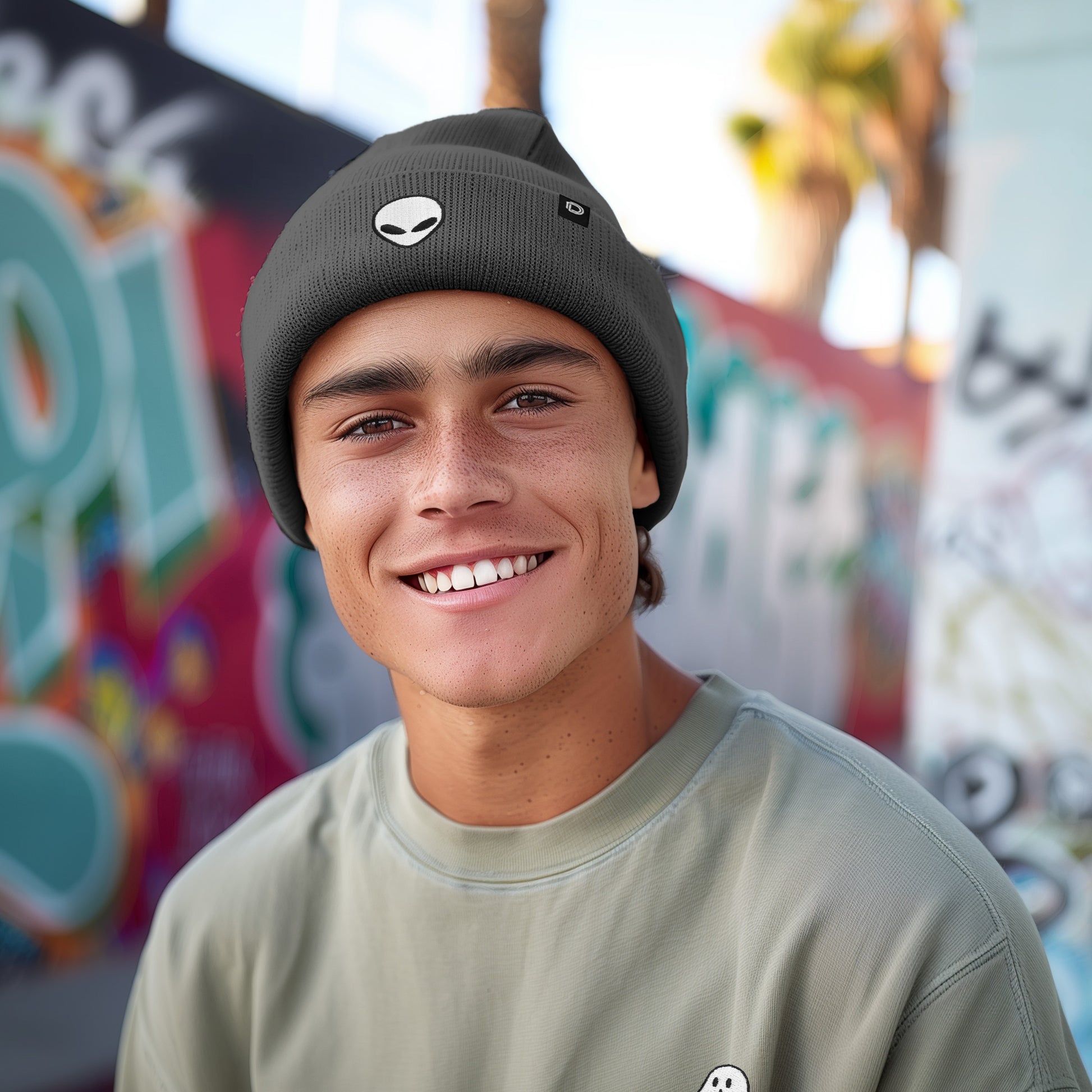 Dalix Alien Embroidered Beanie Hat Knit Cap Cold Weather Mens