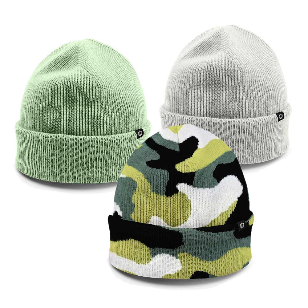 Dalix Beanie (3 Pack) in Light Green, Forest Camo, and Light Gray