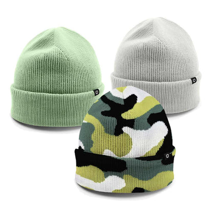 Dalix Beanie (3 Pack) in Light Green, Forest Camo, and Light Gray
