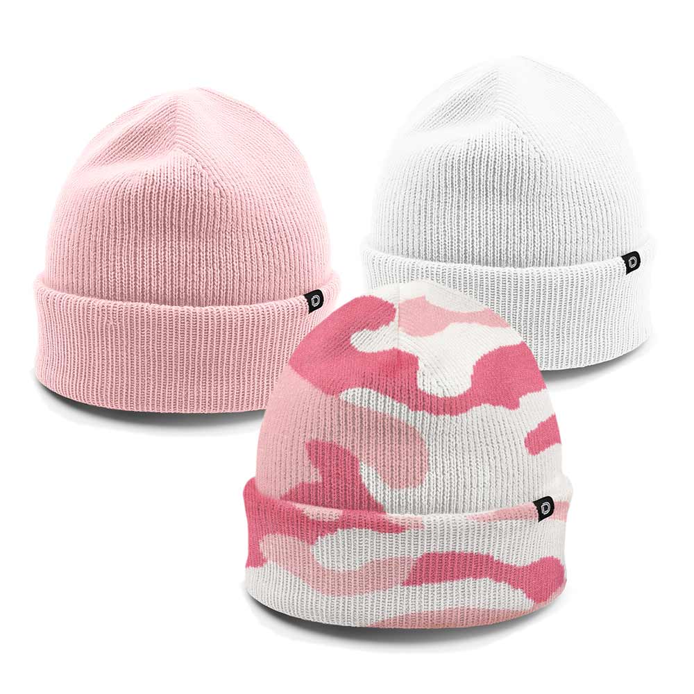 Dalix Beanie (3 Pack) in Pink, Pink Camo, and White