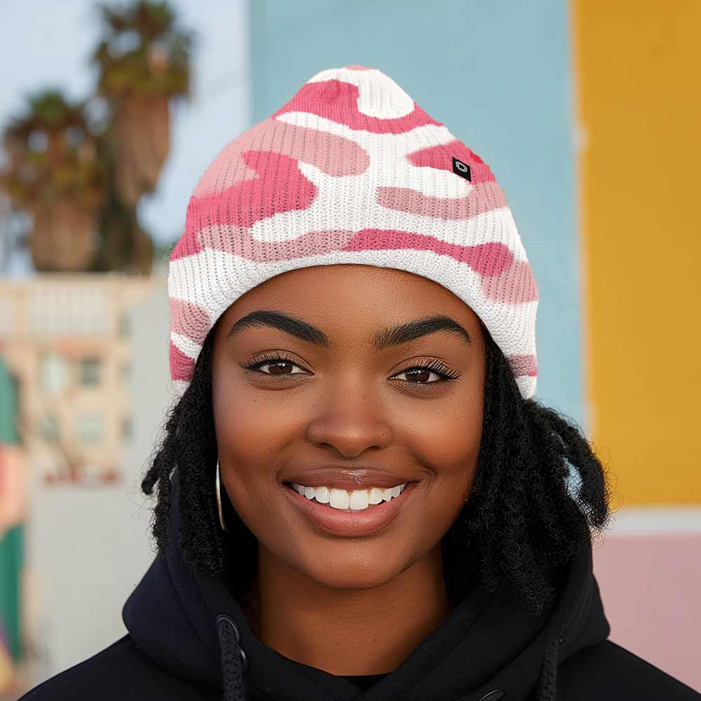 Dalix Beanie (3 Pack) in Black, Pink Camo, and White