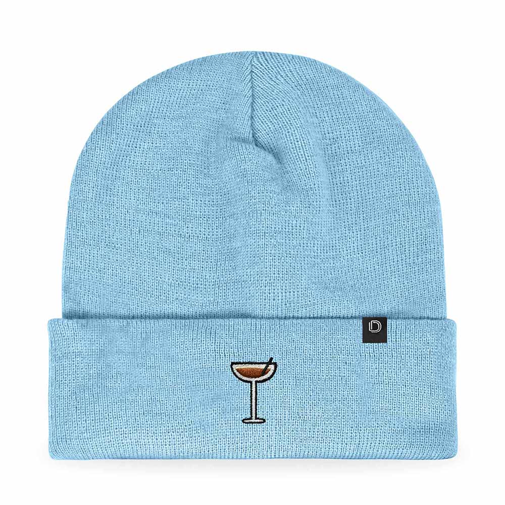 Dalix Espresso Martini Embroidered Beanie Food Warm Winter Knit Hat Women in Beige