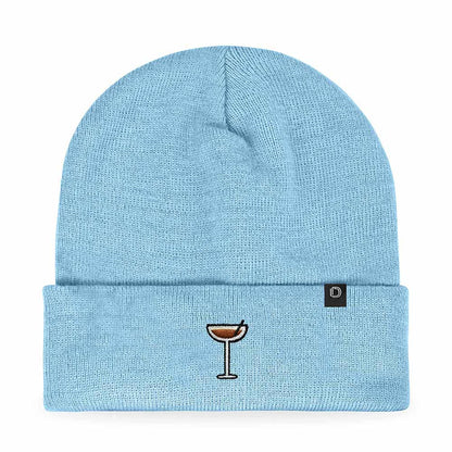 Dalix Espresso Martini Embroidered Beanie Food Warm Winter Knit Hat Women in Beige