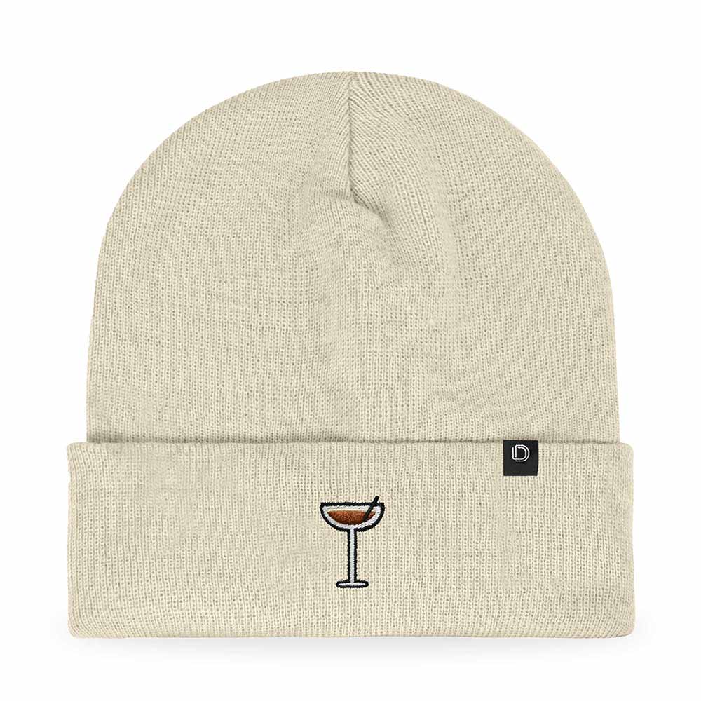 Dalix Coffee Martini Embroidered Beanie Food Warm Winter Knit Hat Women in Black