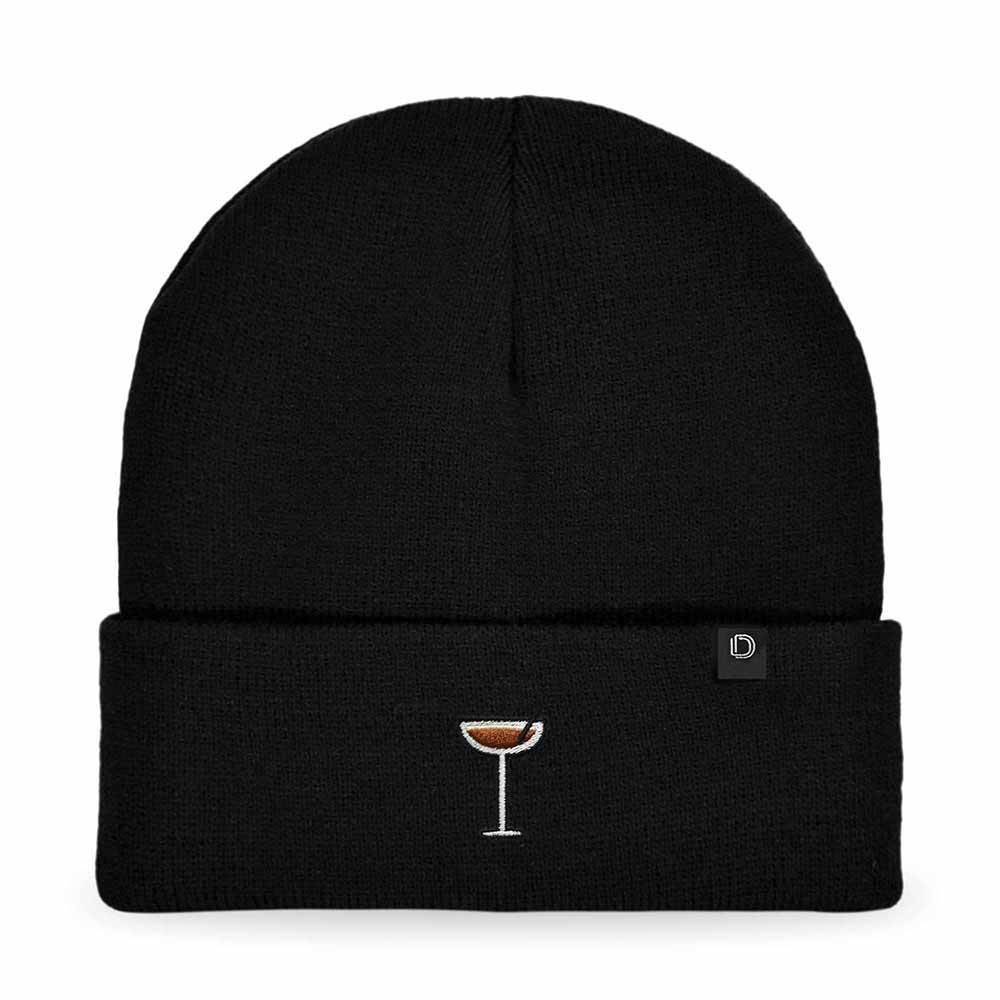 Dalix Espresso Martini Embroidered Beanie Food Warm Winter Knit Hat Women in Brown
