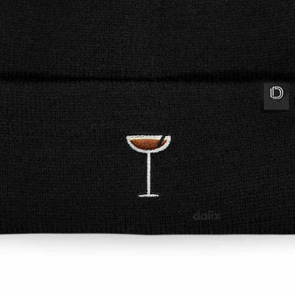 Dalix Espresso Martini Embroidered Beanie Food Warm Winter Knit Hat Women in Black