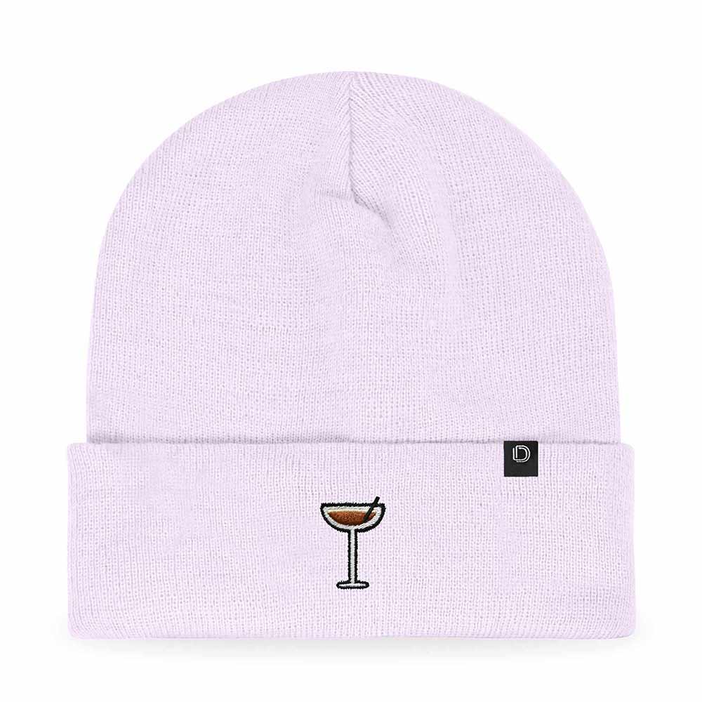 Dalix Espresso Martini Embroidered Beanie Food Warm Winter Knit Hat Women in Navy Blue