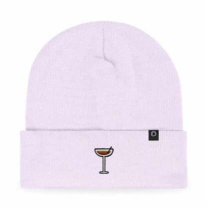 Dalix Espresso Martini Embroidered Beanie Food Warm Winter Knit Hat Women in Navy Blue