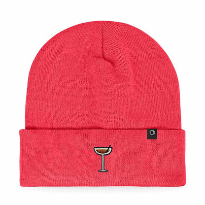 Dalix Espresso Martini Embroidered Beanie Food Warm Winter Knit Hat Women in Pink