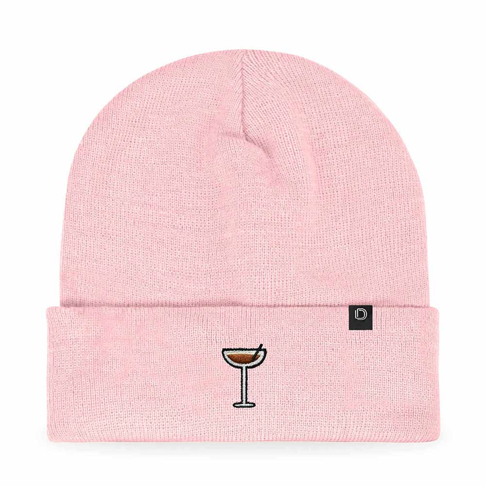 Dalix Coffee Martini Embroidered Beanie Food Warm Winter Knit Hat Women in White