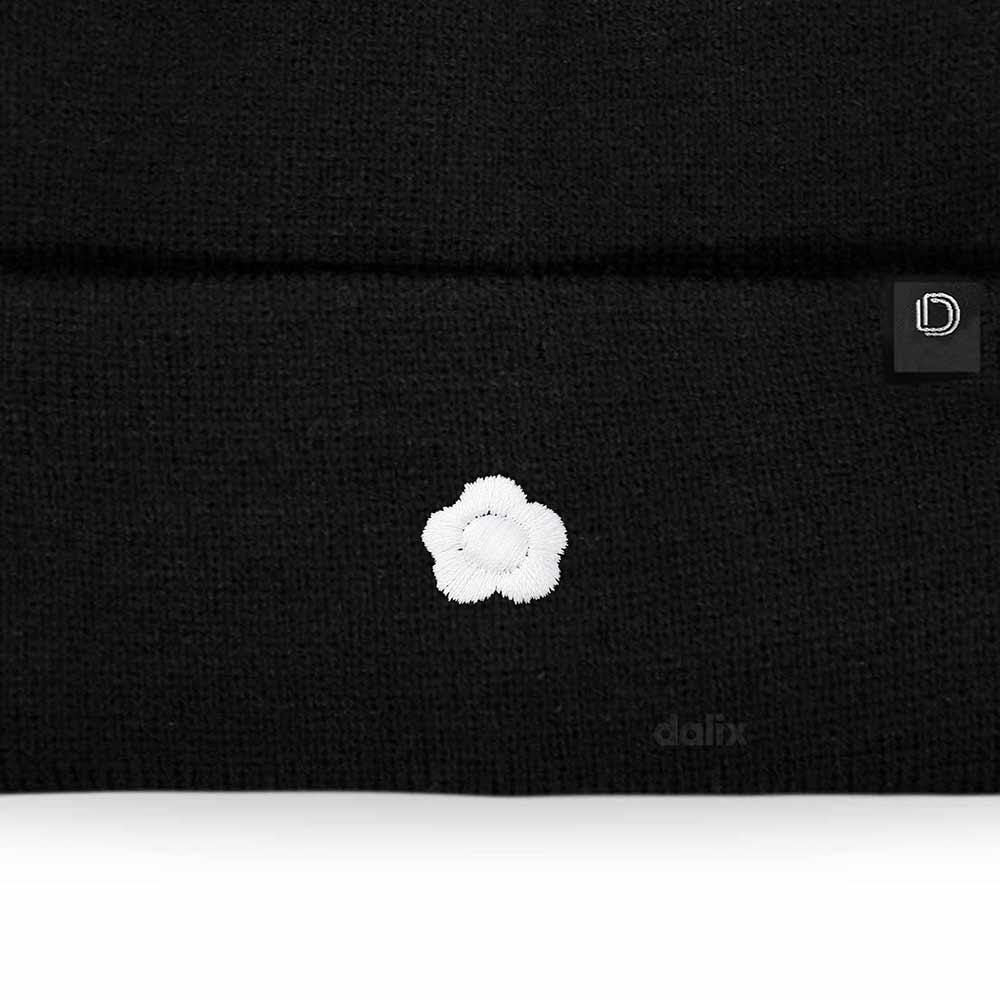Dalix Lil Flower Embroidered Beanie Warm Winter Knit Hat Women in Black