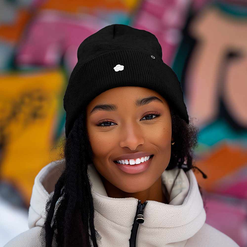 Dalix Lil Flower Embroidered Beanie Warm Winter Knit Hat Women in Black