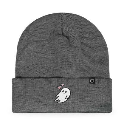 Dalix Heartly Ghost Embroidered Beanie Hat Knit Cap Cold Weather Womens in Asphalt Gray