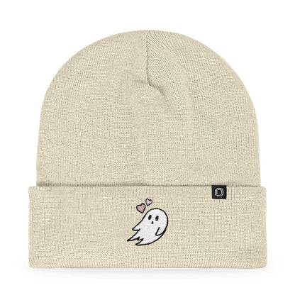 Dalix Heartly Ghost Embroidered Beanie Hat Knit Cap Cold Weather Womens in Beige