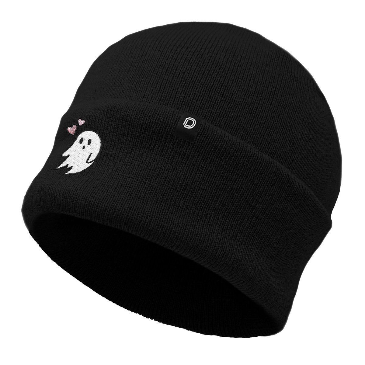 Dalix Heartly Ghost Embroidered Beanie Hat Knit Cap Cold Weather Womens in Black
